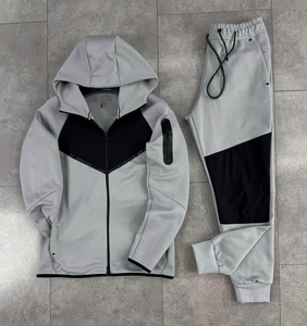 Men's Casual <b>Gym</b> Sportswear Set <b>Black</b> Hooded Zipper <b>Jacket</b> Jogger Pants for Fitness & Running Breathable & Logo Printed Design - Product Image 1