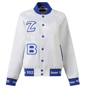 Veste universitaire blanche de sororité avec bordure bleue et logo Zeta brodé sur le devant, style preppy, coupe classique, pour l'automne - Product Image 5