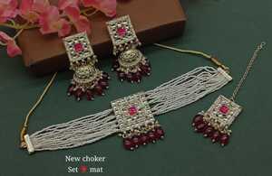 Venta caliente chapado en oro tradicional gota perla diseño cuadrado gargantilla collar conjunto pendiente y conjunto de joyería Mangtika para mujer - Product Image 2