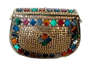 Elegant Style fashionable Women's Metal Clutch <b>Bag</b> Purse Silver Stud And Multicolour Floral Design <b>crossbody</b> Purse At Best Price - Product Image 4