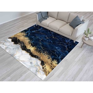 Tapis en marbre bleu marine : Décoration moderne pour salon, avec tapis à poils doux - Product Image 3