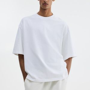 เสื้อยืดผู้ชายผ้าฝ้ายสีทึบทรงโอเวอร์ไซส์ - Product Image 2