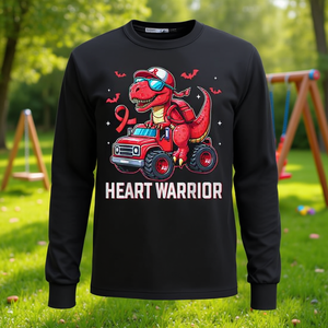 Maglietta a Maniche Lunghe per Bambini Dino Trex con Design Heart Warrior per la Consapevolezza sulle Malattie, Abbigliamento Promozionale - Product Image 3