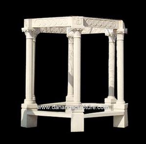 Gazebo de jardin en marbre blanc personnalisé avec design de luxe Pavillon octogonal extérieur avec statue de fille Pergola à ossature en bois - Product Image 4