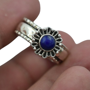 Anillo de estilo bohemio de Plata de Ley 925, joyería de piedras preciosas de lapislázuli hecha a mano para mujer, regalo de boda de tendencia para mamá - Product Image 1