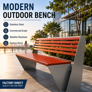 Panca <span class=keywords><strong>da</strong></span> Esterno Commerciale in Acciaio Inox e Legno per Parchi, Sedute Pubbliche, Arredo Urbano e Giardini, Produzione OEM - Product Image 1