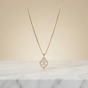 Colgante Clásico con Diamante Natural de Corte Brillante Redondo, Estilo Hoja, Oro Sólido de 14K, para Uso Diario Romántico, Regalo de Boda para Mujer - Product Image 1