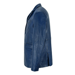 Blazer en cuir pour homme, col cranté personnalisable, style britannique, veste en cuir mat pour homme, blazer en cuir tendance, OEM - Product Image 4