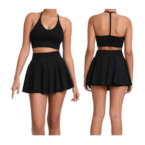 Ladies 2 Piece Crop <b>Top</b> and Skirt Knitted Set Women Summer 2024 <b>Modest</b> Short Skirt Two Piece Set - Product Image 3