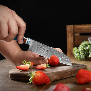 Couteau de chef de cuisine professionnel en résine bleue damas et manche en bois coloré Usine de coutellerie OEM ODM personnalisée en gros - Product Image 4