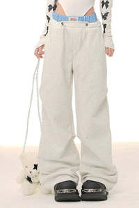 Pantalones de chándal anchos y ligeros para hombre, de corte regular, con cintura elástica y doble cinturón, estilo casual urbano, holgados, tipo pijama, para correr - Product Image 2