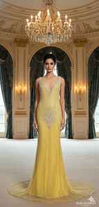 vestido de noche amarillo bordado a mano con cuentas - Product Image 4