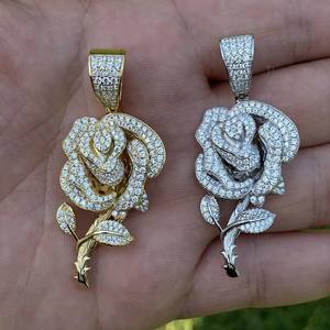 Pendentif en diamant VVS en forme de rose personnalisé Bijoux fins en argent 925 avec breloque en diamant rond taille brillant plaqué or pour hommes femmes - Product Image 6