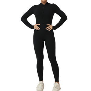 Body de fitness à impact élevé pour femmes Combinaison une pièce à logo personnalisé avec fermeture éclair sur le devant Combinaison de yoga à motif solide - Product Image 4