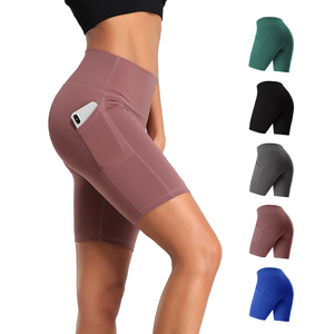 LOGO personnalisé Short de motard pour femmes à taille haute Short de course à pied en spandex tricoté avec poches - Product Image 3