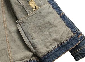 Veste en jean bleu vieilli d'hiver pour homme avec bouton et broderie Vêtements d'extérieur décontractés déchirés vintage - Product Image 3