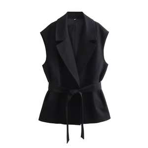 Débardeur décontracté pour femme, style rétro, en polyester tissé, avec ceinture, col en V, sans manches, logo sur le devant - Product Image 5