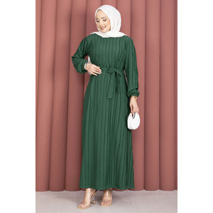 ชุดเดรส Zaranur Modest Benetton พร้อมเข็มขัดถอดได้ ลายทางเรียบง่าย พิมพ์ลาย ทรงหลวมตรงยาว - Product Image 4