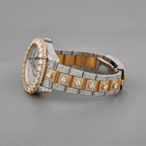 Reloj de Lujo Antiguo de Dos Tonos con Incrustaciones de Moissanita y Detalles en Oro, con Esfera de Cristal de Acero Inoxidable, Correa de 20 mm, Estilo Vintage - Product Image 3