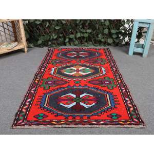 Alfombra Turca de 2.3x3.6 pies, Alfombra Pequeña Vintage, Alfombra de Lana con Diseño Floral Rojo y Azul - Product Image 4