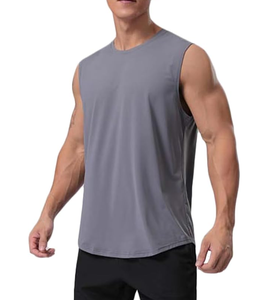 Camiseta sin mangas de secado rápido ecológica de algodón/poliéster de alta calidad para hombre, 180g, cuello redondo, sin mangas, para gimnasio, Camiseta deportiva informal con logotipo personalizado - Product Image 4
