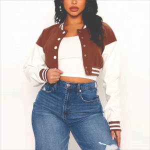Fully Customized Design Logo Women Cropped Varsity Jacket Manufacturer High Quality <b>Wool</b> <b>Fabric</b> Cropped Varsity Jacket for Women - Product Image 4
