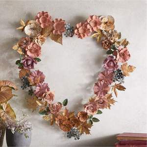 Rustic <b>Metal</b> Heart Floral <b>Wreath</b> Antique Style Wall Pediment Wedding Backdrop & Living Room Wall Decor 3D <b>Metal</b> Flower Garland - Product Image 5