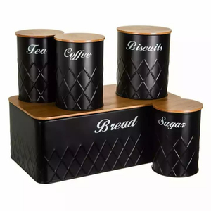 กล่องเก็บของพิมพ์ลายโลหะกล่องเก็บของในครัวดีไซน์เนอร์กล่องเหล็กโลหะพร้อมฝาไม้ - Product Image 3