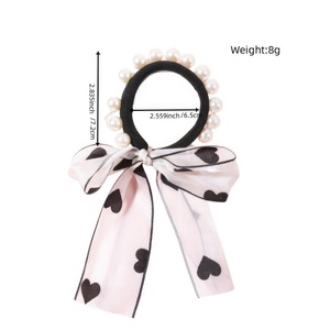 Coleteros <span class=keywords><strong>con</strong></span> Lazo de Encaje de Puntos de Corazón y Perlas de Imitación, Bandas Elásticas para el Cabello, Lindos Coleteros para Niñas - Product Image 2