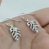 Boucles d'oreilles pendantes en argent sterling 925 faites à la main pour femmes, motif feuille de Monstera, style bohème, bijoux à motif végétal, anniversaire, mariage, Noël