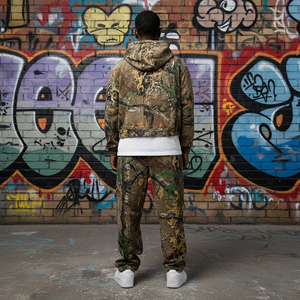 ชุด2ชิ้นทรงหลวมมีฮู้ดชุดวอร์มผ้าฝ้าย100% สำหรับผู้ชายชุดวอร์มผ้าฝ้ายพิมพ์ลายโลโก้ตามสั่งสำหรับฤดูหนาว - Product Image 4