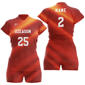 Camiseta de voleibol verde con logotipo personalizado para mujer, uniforme de entrenamiento transpirable personalizado con estilo de conjunto de números impresos - Product Image 3