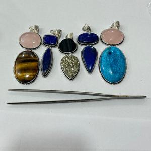 Pendentifs en pierres précieuses semi-précieuses de style ethnique vintage en mélange naturel en laiton pour hommes et femmes - Product Image 2