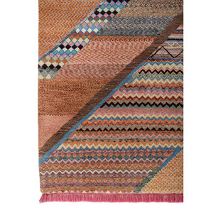 Manchaha Les-1437 Hand Knotted <b>Wool</b> & Bamboo Silk Rug <b>Red</b> & Orange with Geometric Pattern - Product Image 4