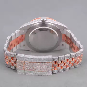 Montre sport unisexe en acier inoxydable à deux tons glacés, style hip-hop, mouvement Miyota, verre analogique, diamants moissanite complets, clarté VVS, personnalisable - Product Image 2