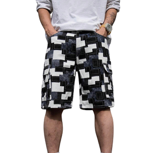 Pantalones Cortos Cargo de Mezclilla Vintage para Hombre, Lavado Claro, Estampado Geométrico, Cintura Media, Casuales, Transpirables, de Secado Rápido, de Algodón, para Gimnasio - Product Image 1