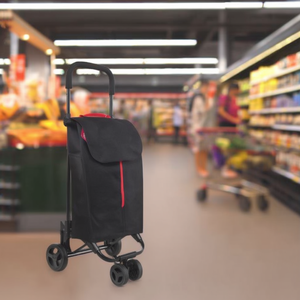 Folding Steel Mesh Shopping <b>Trolley</b> Cart 50L 52x39x95cm Black - Product Image 3