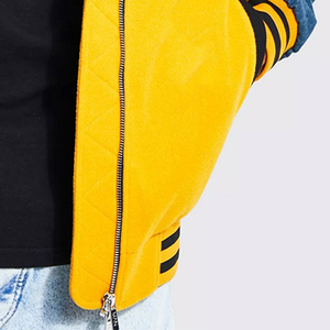 Chaqueta Varsity Acolchada para Hombre, Estilo Béisbol, con Parches Bordados Amarillo y Azul, Ropa de Calle Informal, Prenda Exterior de Moda - Product Image 5