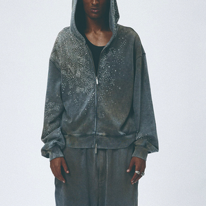 Sudadera con Capucha Corta Personalizada, Estilo Cuadrado, Tejido French Terry, Estampado Digital, Gruesa, con Pedrería, Lavado Ácido, Cierre de Cremallera - Product Image 2