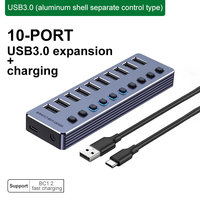 10 puertos USB3.0 Splitter Computer Extender USB HUB 2.4A Puerto PD de carga rápida Fuente de alimentación externa de 12V