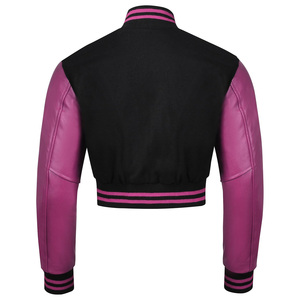 Ladies Cropped Varsity Jacket avec Logo Personnalisé en Cuir Véritable Corps en Laine et Coton Rempli Vente en Gros Crop Letterman Jacket pour Femmes - Product Image 2