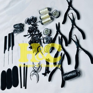 Nouvelles pinces à extensions capillaires en acier inoxydable noir, kit d'outils pour micro-tresses, aiguilles à fil et peigne - Product Image 1