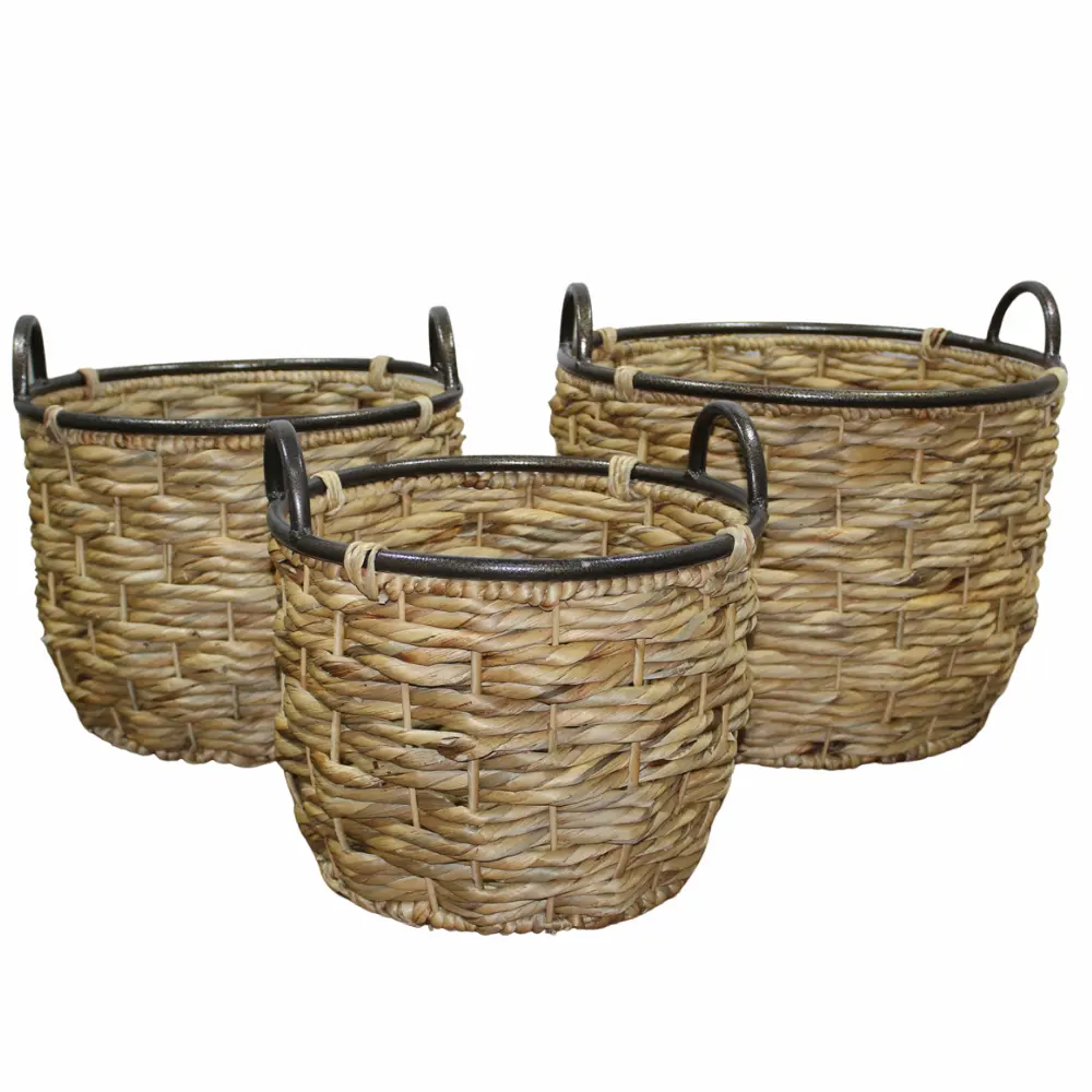 Coastal Comfort Collection Handcrafted Set Of 3 Water Hyacinth Storage Baskets Brand Artex Dong Thap Factory