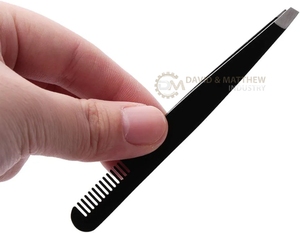 Customized Brow Tweezers Stainless Steel Stock Wholesale Slanted Tip Titanium Black Eyebrow Tweezers for Plucking - Product Image 2