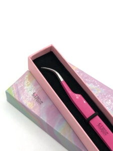 High Quality GETUP BROSONS IMPEX <b>Pink</b> Powder Coating Curved Silver Tip Stainless Steel Eyelash Extension Tweezers Custom Logo - Product Image 2