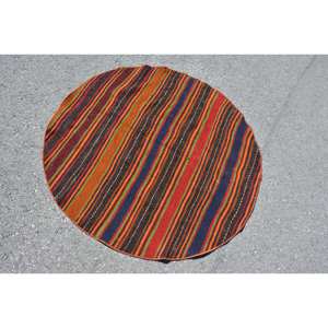 Vintage Turkish 4x4ft Wool Rug Orange Brown Ethnic Pattern Unique Statement Piece Latex Large Area Rectangle Hallway Design - Product Image 2