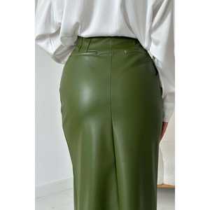 กระโปรงสีกากีอ่อนแบบมันเงา แต่งชายผ่า ดีไซน์หรูหราสำหรับผู้หญิง ขายส่ง - Product Image 3