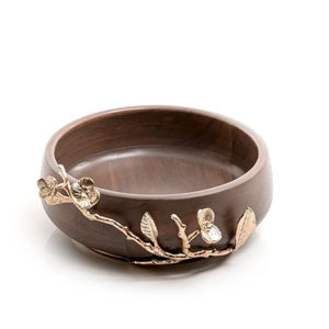 Bol en bois pour décoration de maison élégante Vaisselle Bol de service à salade Bol en bois fait à la main avec accents en métal à bas prix - Product Image 2