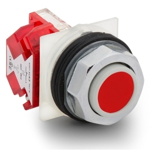 Pulsante a pressione in metallo SCHNEIDER ELECTRIC Harmony 9001K, 30mm, rosso, a ritorno a molla, 1 NC, modello 9001KR3RH6 - Product Image 1