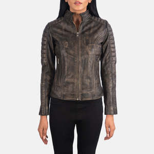 Adalyn Ladies Quilted Distressed Brown Leather Biker <b>Jacket</b> Winter <b>Western</b> Bomber Style Fringed Custom Polyester Cotton XL - Product Image 4